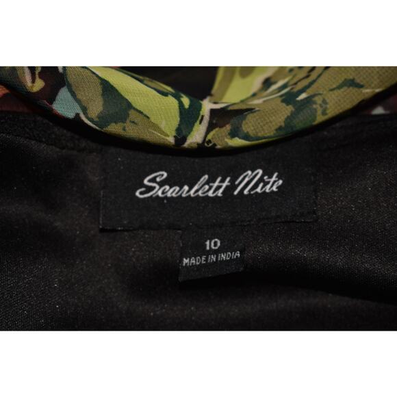 SCARLETT NITE NEW $129 Black‎ Floral Chiffon Overlay Sheath Dress Size 10 - Picture 3 of 3